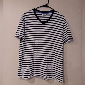 Lacoste Men's Striped Black and White Tee